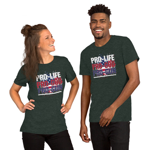 Pro-Life Pro-God Pro-Gun Short-sleeve unisex t-shirt - Mainstream Freedom